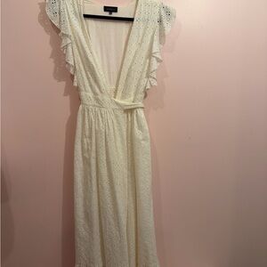 MAJORELLE Cream Eyelet Wrap Maxi with Ruffle Sleeves
